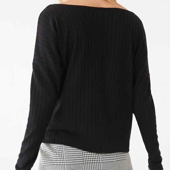 Brushed Ribbed Drop-Shoulder Top - Picture 2 of 4